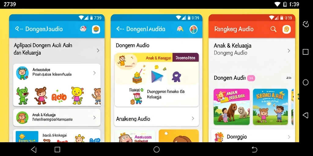 Tampilan antarmuka pengguna aplikasi Dongeng Audio 2739 yang menarik.