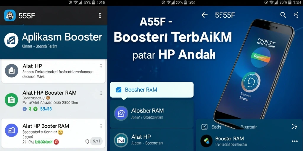 Tampilan antarmuka utama aplikasi Booster RAM 555F yang intuitif.