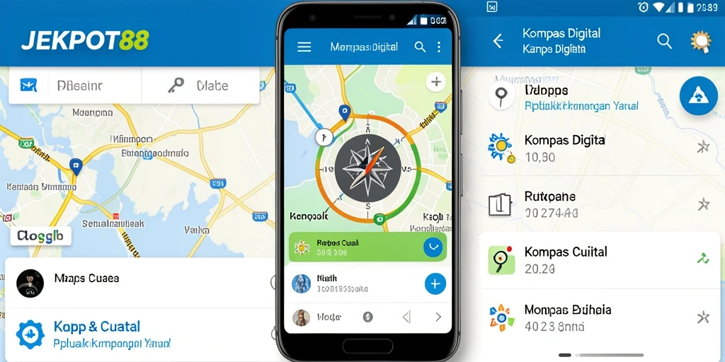 Antarmuka JEKPOT88 menampilkan kompas digital dan peta navigasi.