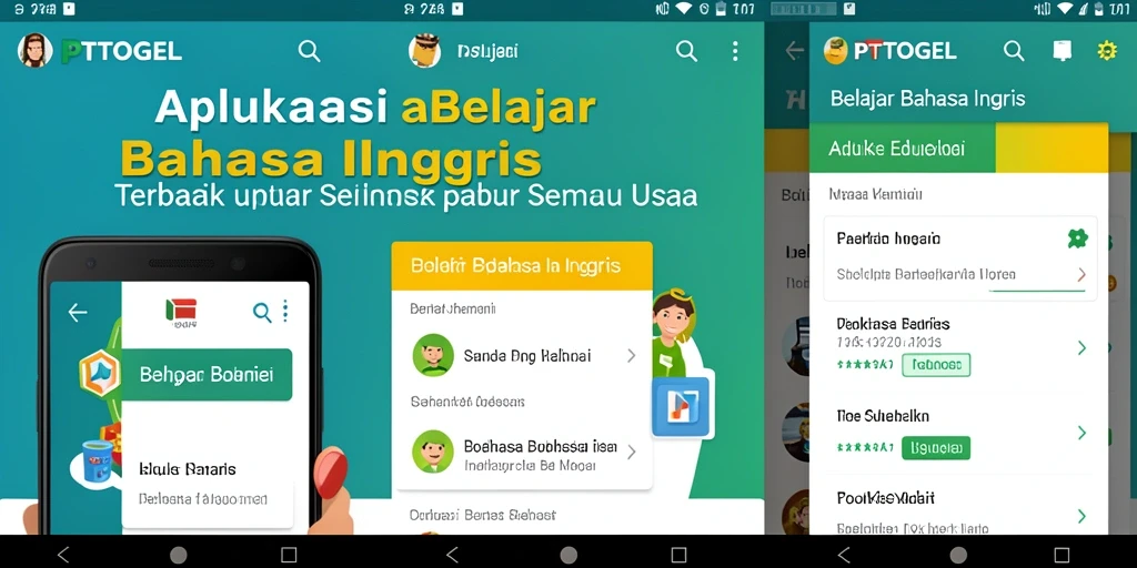Tampilan antarmuka aplikasi PTTOGEL untuk belajar bahasa Inggris.