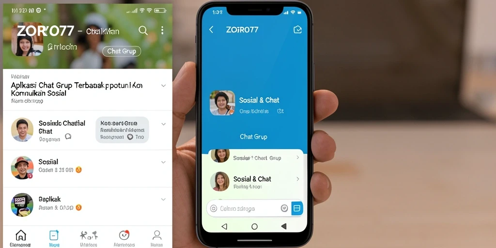 Antarmuka aplikasi ZORO77 dengan fitur Chat Grup yang menarik.
